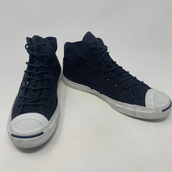 Converse Jack Purcell Canvas High Top‎ Sneakers Black White Size 10.5 - Picture 3 of 12
